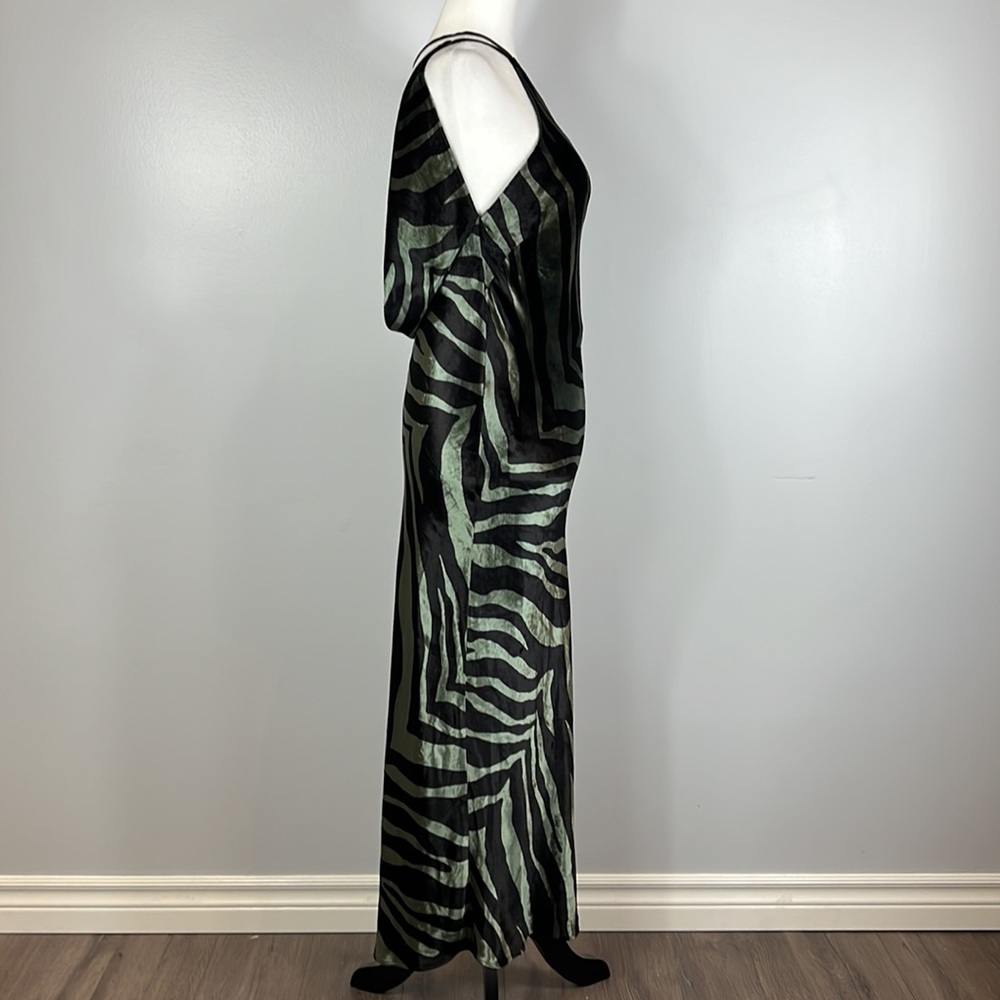 Michelle Mason Silk & Velvet Green Black Zebra Print Dress, Mob Wife Aesthetic - Picture 9 of 16